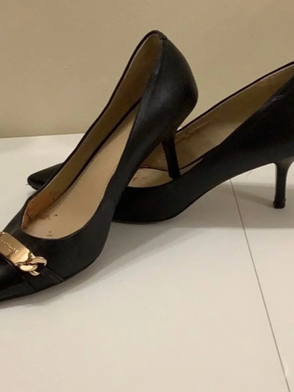 Coach Black Leather Mid-Heel Pump with Gold Horsebit - Picture 3 of 14